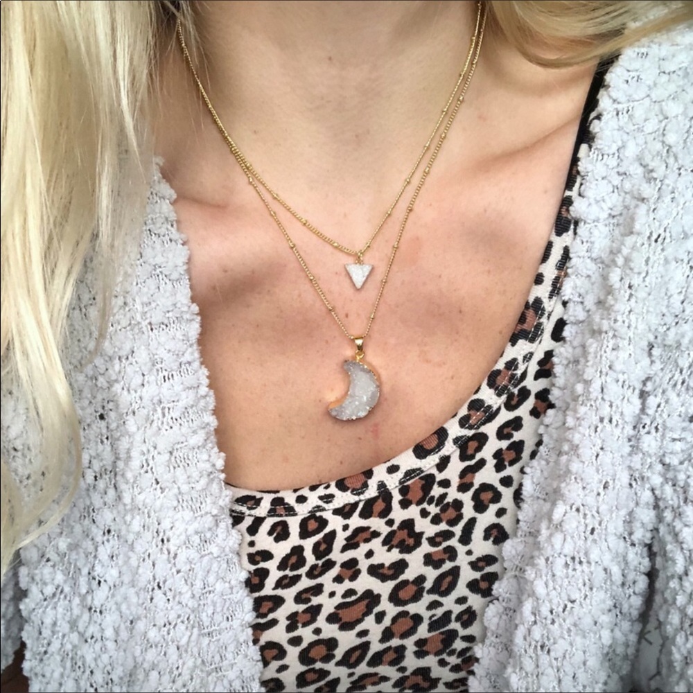 🌙 NEW! DRUZY STONE MOON Gold Necklace 🌙
